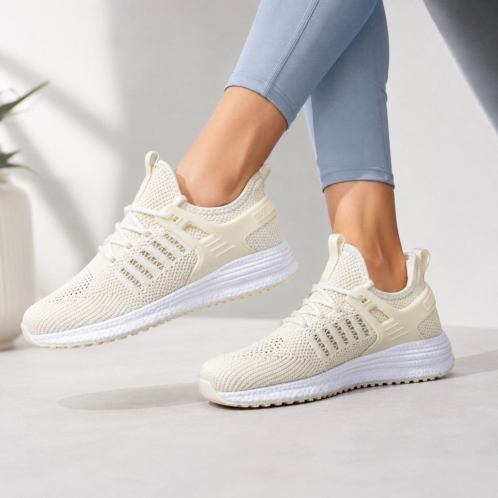 White Knit Lightweight Running Sneakers Women's EU 37.5 Lace Up